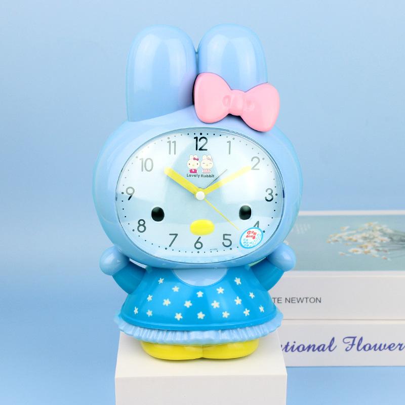 Children's Cute Cartoon Rabbit Dual Music Alarm Clock Home Bedside Silent Sweep Second Snooze Night Light Clock Electronic