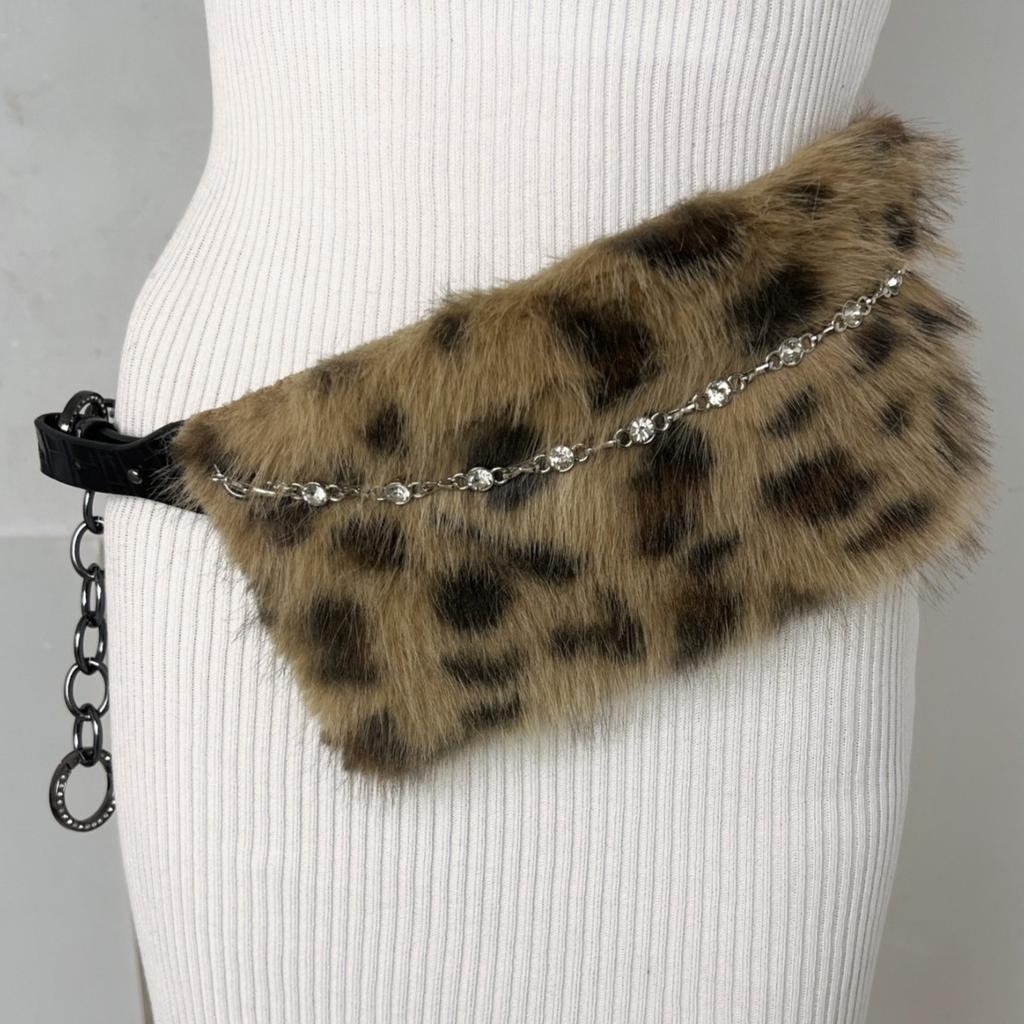 Sexy Leopard Print Plush Waist Chain Rhinestone Decorative Hot Girl Belt Light Asian Wear Belt