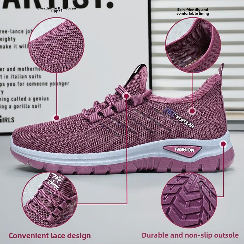Fashion Ladies Lightweight Breathable Knitted Sports Shoes-all-season Leisure Walking Shoes Women's Men Lace-up Running Casual  Shoes