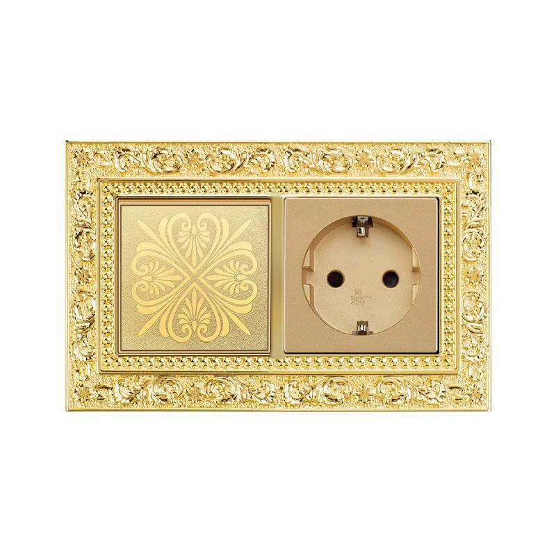 Luxury Vintage Push Button Switch 1/2/3/Gang 2Way,EU France Standard Copper Wall socket,Universal Light Home Switch Power Outlet