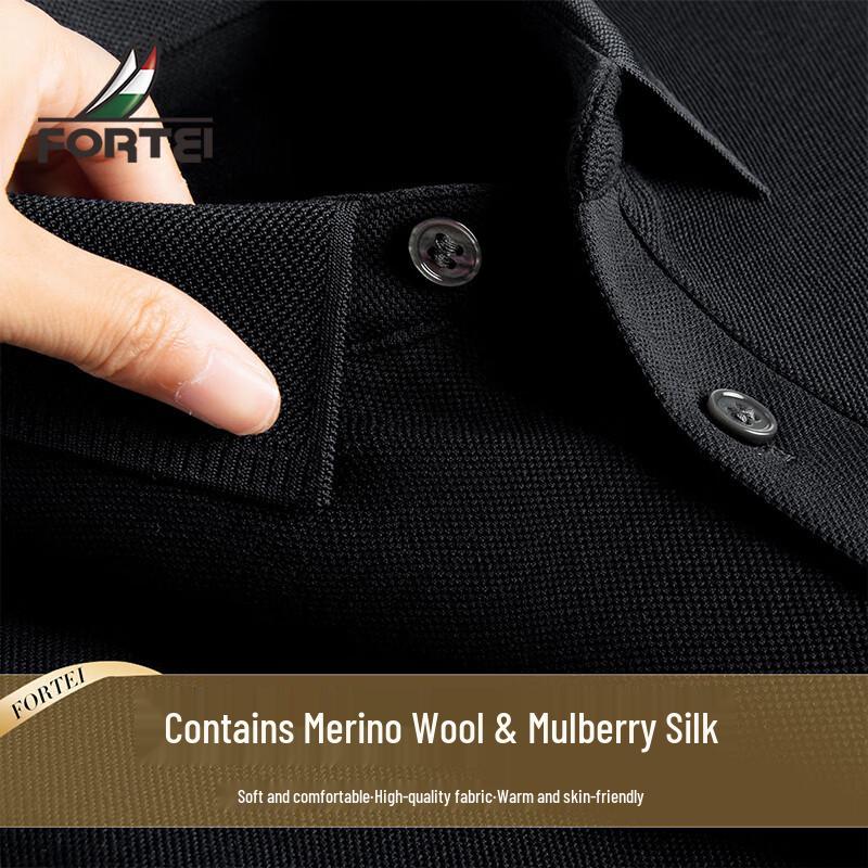 Futing Men s Merino Wool & Silk Blend Long-Sleeve Polo Shirt 48