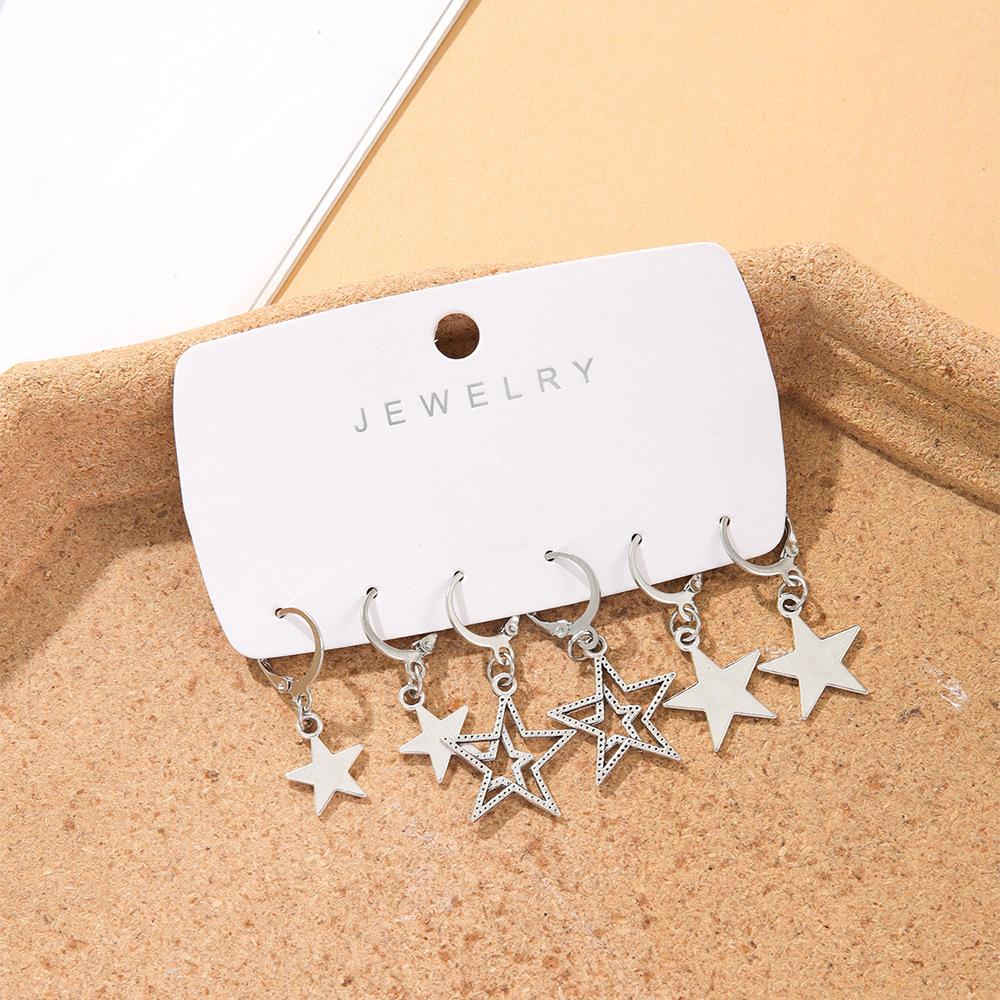 European and American Jewelry Fashionable and Simple Stud Earrings Set, Hollow Five-pointed Star, Earrings, Various Earrings, Women