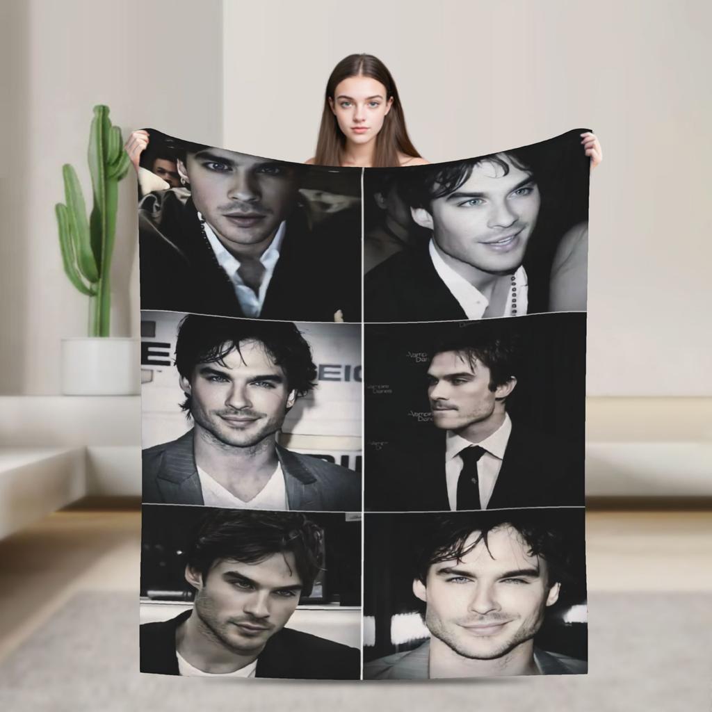 The Vampire Diaries Damon Salvatore TV Series Flannel Blankets Warm Throw Blanket for Couch Bed Travel Bedspread Sofa Bed Cover