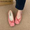 Fashion SUOJIALUN Spring New Women Flat Shoes Fashion Round Toe Shallow Slip On Ballet Shoes Soft Flat Heel Outdoor Dress Ballerinas Sho