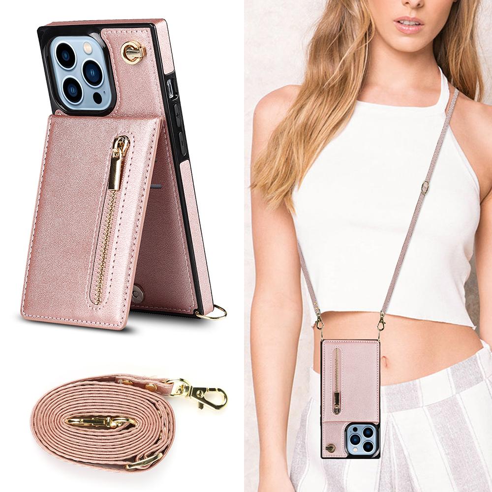 CrossBody Lanyard Zipper Wallet Leather Case for iPhone 15 14 Plus 13 12 11 Pro Max XSMax 8 7 P Samsung S24 S23 S22 S21 Ultra Plus S23 S21 FE Note20Ul