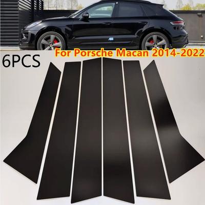 Dla Porsche Macan 2014- Listwy Okien Drzwiowych Czarne Pokrycie Słupków Pokrycie 6szt