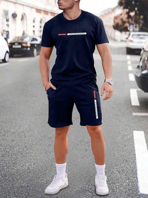 Tendencia de Moda Urbana Callejera Traje con Estampado 3D para Hombre Cuello Redondo Manga Corta Top Sencillo de Cuello Redondo para Exteriores Pantalones Cortos Casuales y Cómodos
