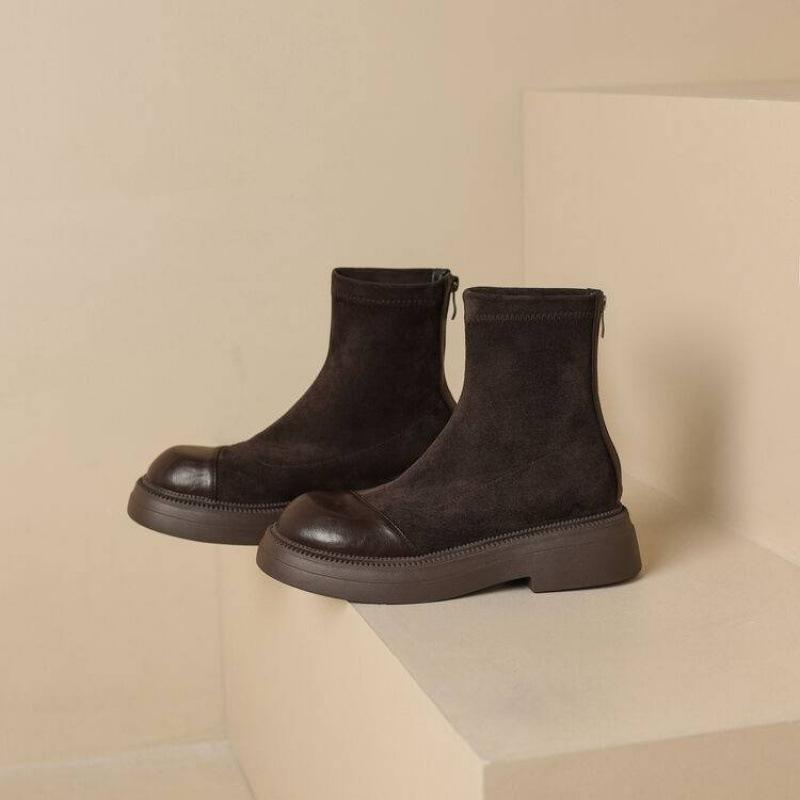 

Жіночі шкіряні черевики Мартін однотонного кольору на товстій підошві, нековзні, зручні, із задньою блискавкою, корейська версія, великий розмір, круглий носок м 43