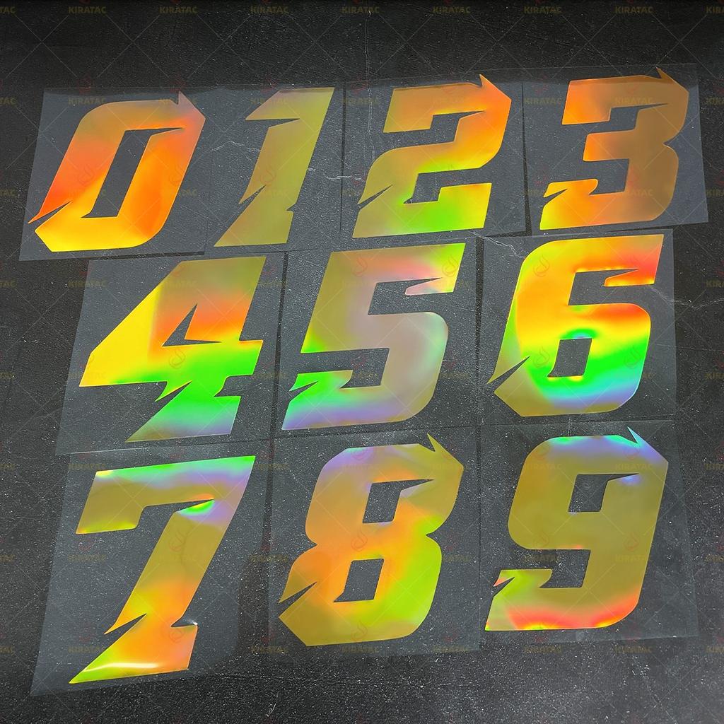 2pcs Gold Laser Motorcycle Number 0-9 Stickers Waterproof for Motorcycle Fairings Fuel Tank Helmet Scooter Universal Vinyl Decal