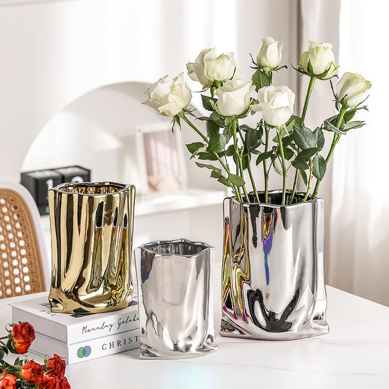1PC Gold Plated Vase Creative Flower Vase Luxury Aesthetic Room Decoration Ornament for Living Room 3 Sizes