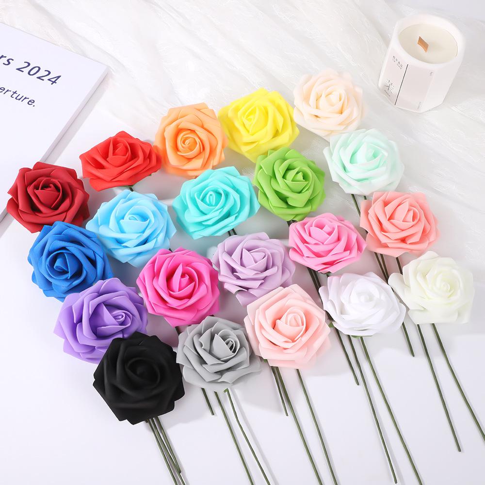 8cm Foam Rose Artificial Flower with Stem for Weddings and Valentine's Day