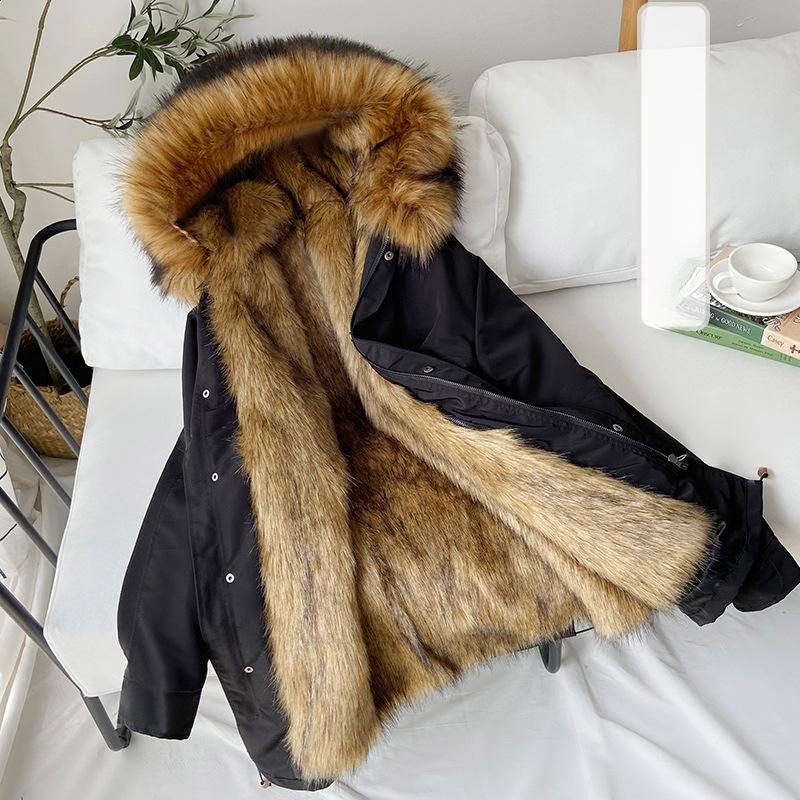 Large Fur Collar Down Jacket Men's Winter Thick Cotton Jacket Regular Hooded Outwear Fur Jacket Parka