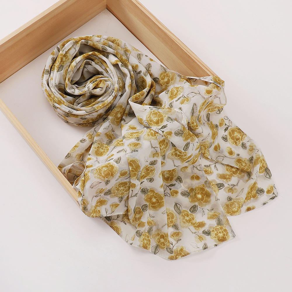 New Printed Hijabs Shawl Bubble Chiffon Hijabs Woman Design Flower Shawls Muslim Scarves Headscarf Wraps Turbans Long Scarves