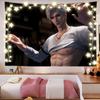 Handsome Anime Guy Tapestry Wall Hanging Silver Hair Sweater Muscular 3D Aesthetic Wall Art Gaming Bedroom Decor