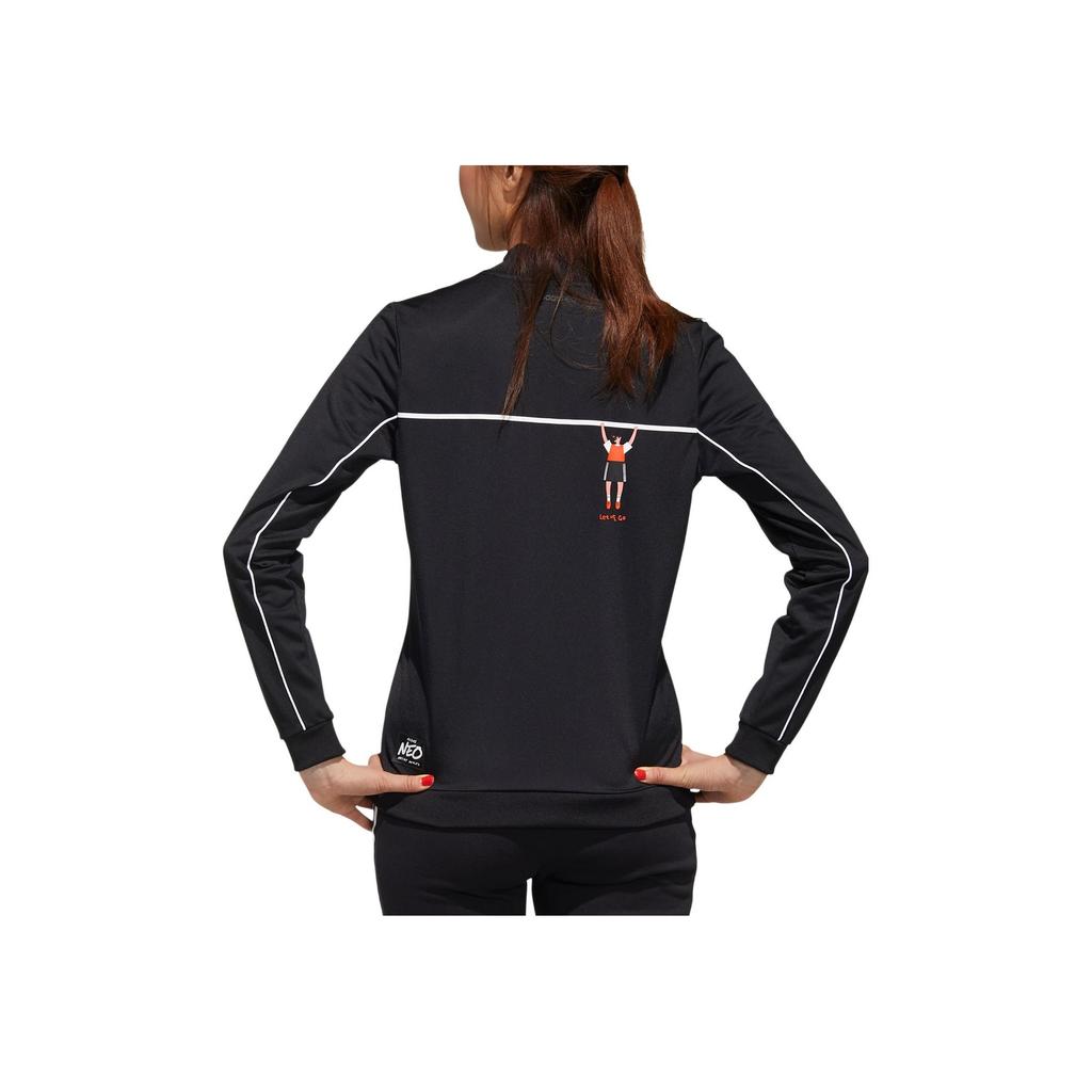 Adidas Neo Retro Sports Stand Collar Striped Sleeve Design Zip Jacket Women Jacket Black GP5805