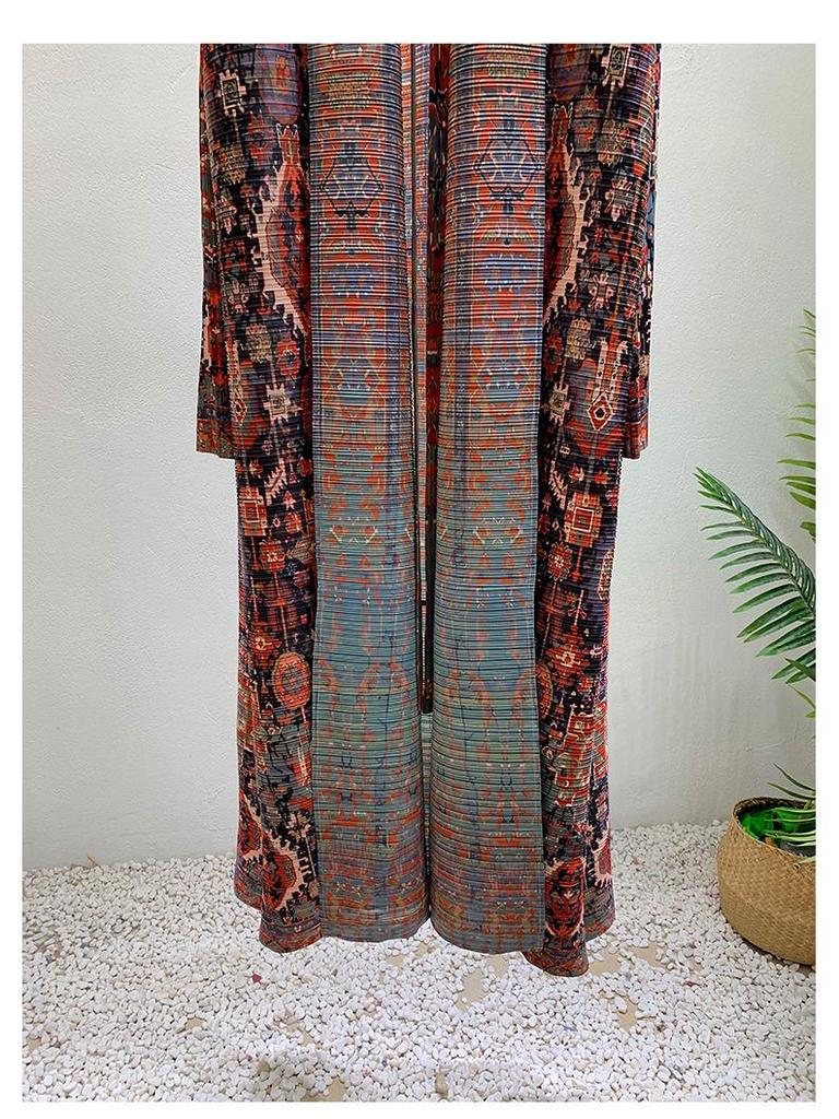 Women's Long Pleated Tie-Waist Evening Robe - 2024 Autumn/Winter Middle Eastern Dubai Style