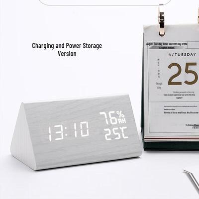 HANDUNYOU Wood Grain Triangle Digital Alarm Clock with Temp & Humidity