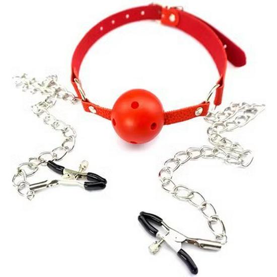 SM Erotic Gag Ball Set: Nipple Clamps, Restraints, Muzzle Training Tools for Men and Women