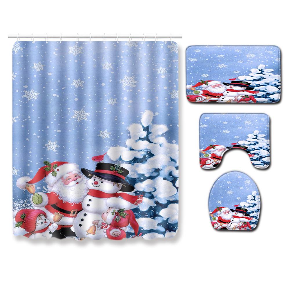 Christmas Bathroom Shower Curtain Four-Piece Combination Floor Mat Bathroom Water Absorbent Non-Slip Door Mat Bedroom Carpet