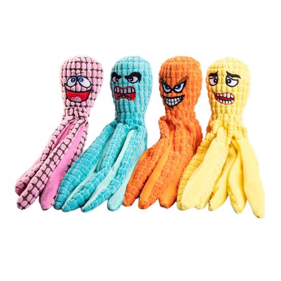 Octopus Dog Toy Cartoon Shape Wear Resistant Teeth Cleaning Funny Plush Octopus Toy Pet Interactive Squeaky Toy