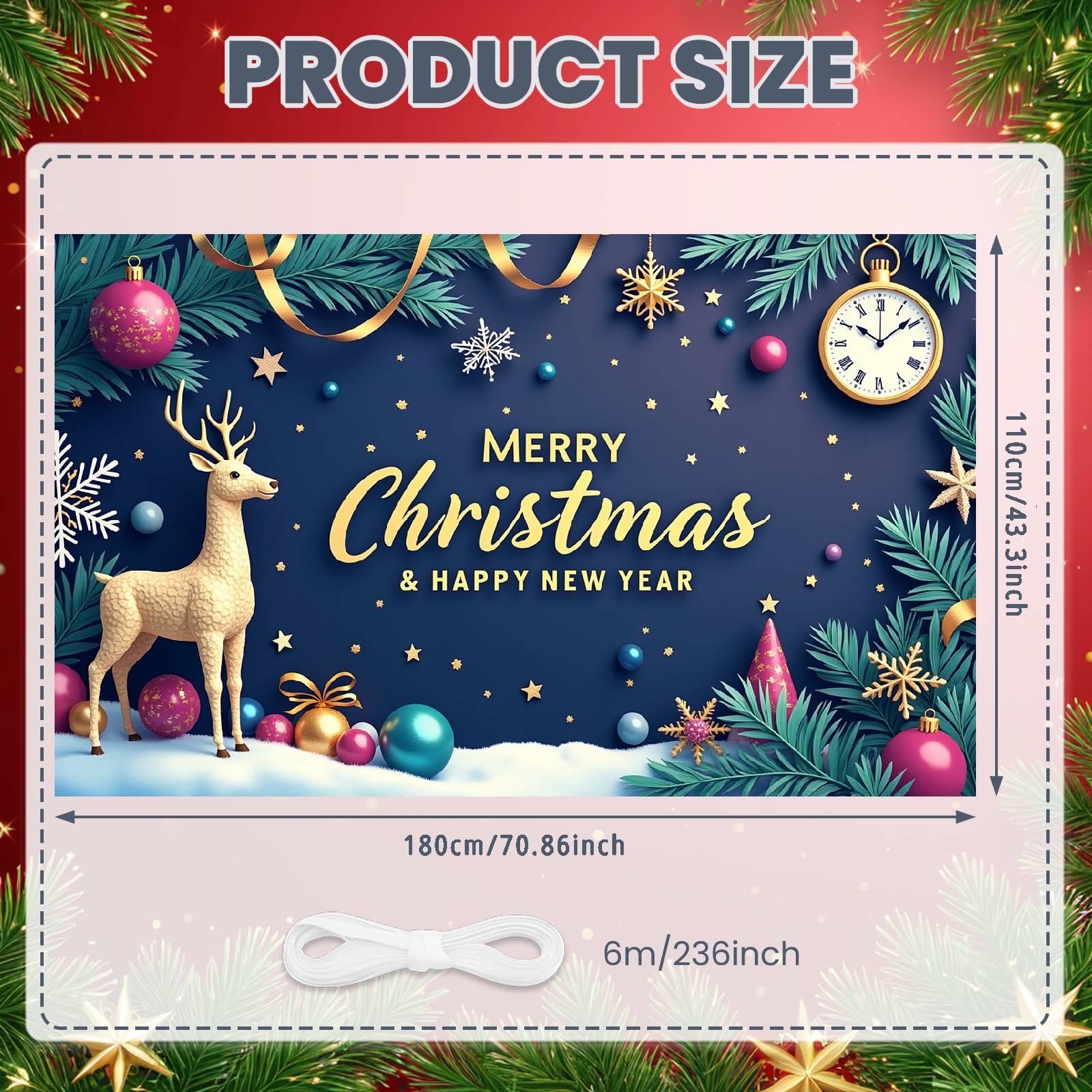 Happy New Year Banner Dark Blue Background Celebration Banner Merry Christmas Banner Christmas Ornament For New Year Celebration