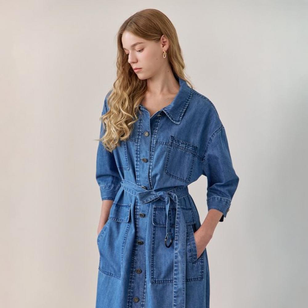 

Maxza Out Pocket Belted Denim Dress Long Ze09qp500nh Blue/FREE