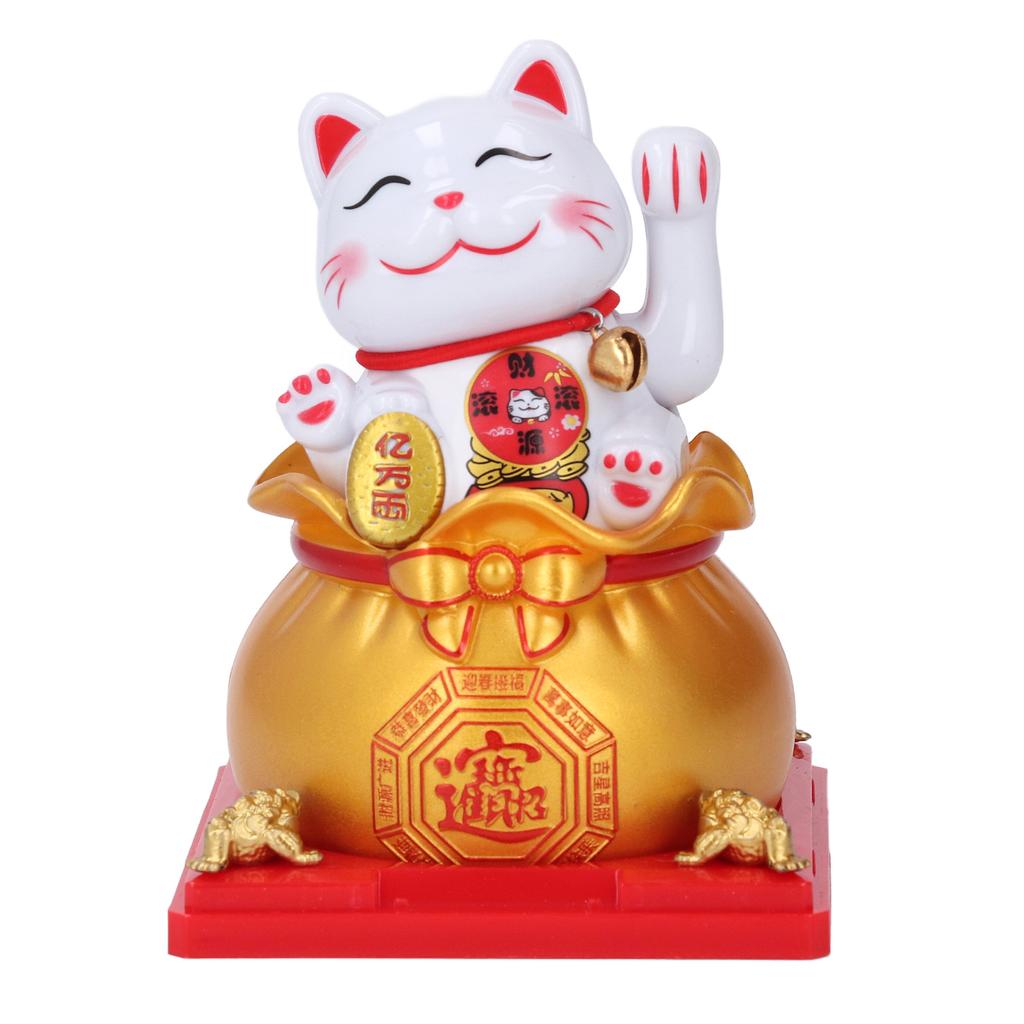 Lucky Cat Statue Automatic Waving Arm Solar Powered Wealth Welcoming Lucky Cat for Present Cash