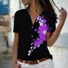 2025 Summer New Fashion Women's Flower Printed Short Sleeve V-neck Casual Button-down Shirt Top