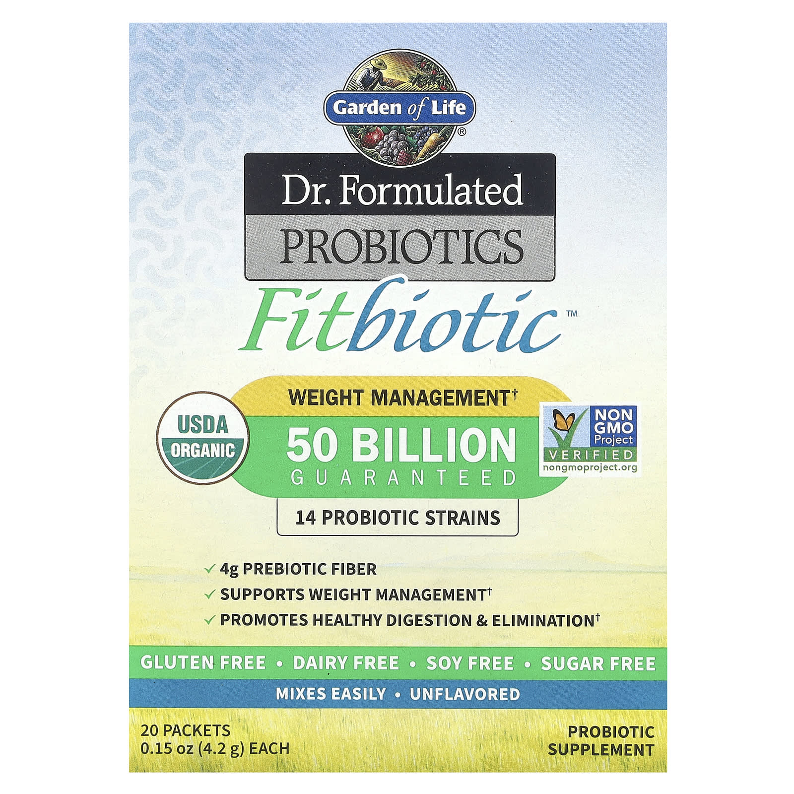 

Doctor s Probiotics, Fitbiotic™, Unflavored, 50 Billion CFU, 20 Packets, 4.2G (0.15Oz) Each