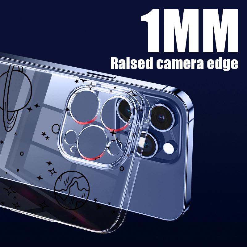 Planet Astronaut Pattern Hard PC Clear Case For iPhone 16 Pro Max 15 Pro 14 13 12 11 Transparent Shockproof Slim Phone Cover