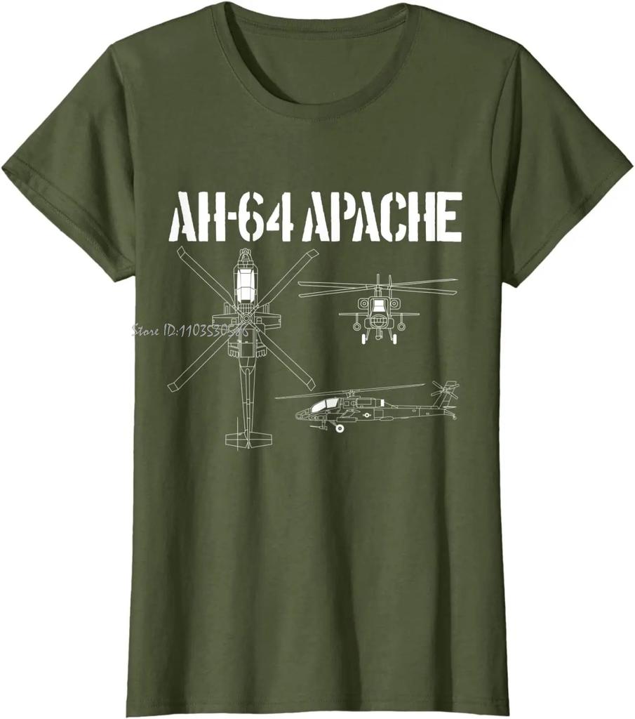 AH64 Apache Schematic Military Attack Helicopter Cotton Tshirt Summer Oversized Tshirt ONeck Unisexs Clothing Unisex Tops Tees