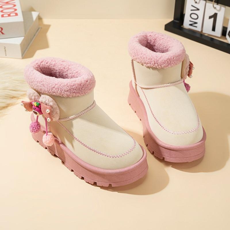 

Теплые хлопковые ботинки для девочек с меховой подкладкой Зимние утолщенные сноубутсы Детские нескользящие хлопковые ботинки на мягкой подошве 34 розовый