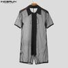 INCERUN Men Sleeveless Stitching Mesh Sheer Transparent Jumpsuits Underwear 