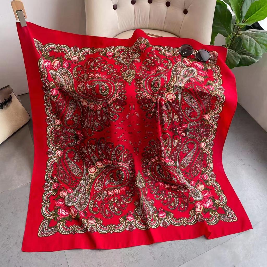 110*110Cm Russian Square Scarf Women Floral Cashew Print Bandana Shawl Babushka Head Scarves Female Ethnic Paisley Shawls