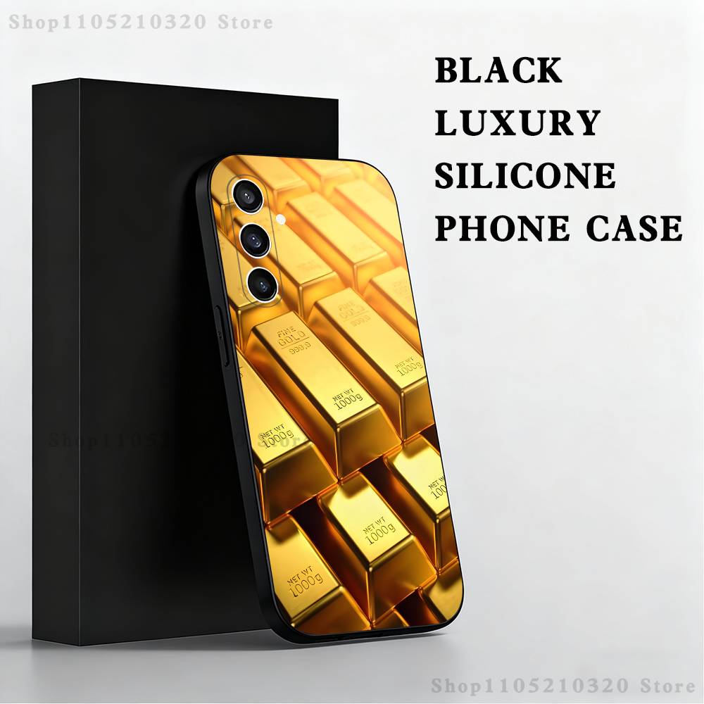 Wealth Art Dazzling Gold Phone Case For Samsung S25,S24,S21,S22,S23,S30,Ultra,S20,Plus,Fe,Lite,Note,10,9,5G Black Cover