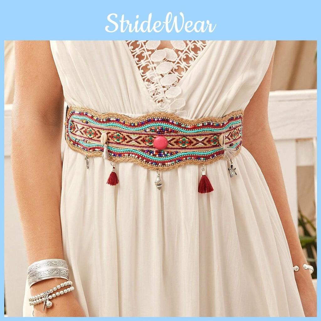 Beaded Waist Bohemian Sash With Handcrafted Shell Embellishments For Women Fashion Elegant
