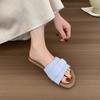 Self-kept version~ Soft leather flat-bottomed slippers for women to wear in summer, new casual one-word sandals, vacation seaside beach shoes