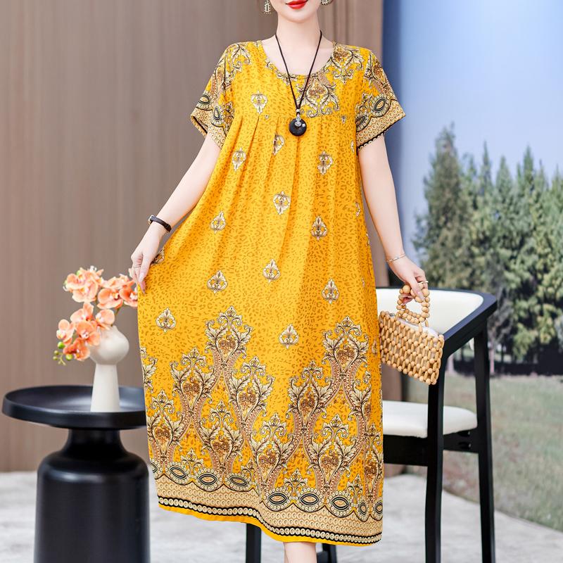 Elegante lange Kleider mit Ärmeln Übergröße Lässiges lockeres Kurzarm-Vintage-Kleid für Damen Sommerkleidung
