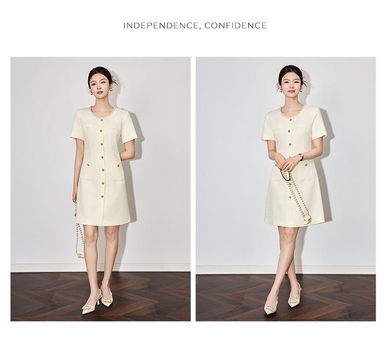 Spring Socialite Beaded Round Neck Little Black Dress