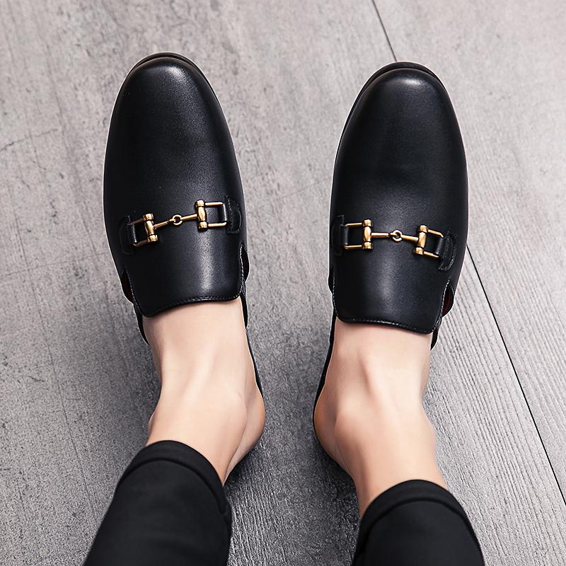 Herre Lær Fritidssko Sommer Herre Dressko Halvtøfler Høy Kvalitet Enkelhet Svarte Loafers Herre Mules Lettvekts Flats