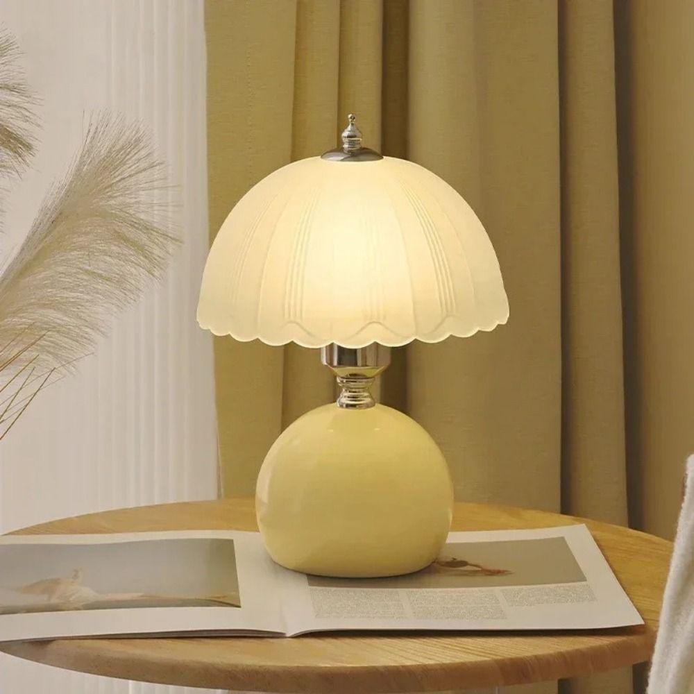 Ceramic Base Flower Bud Table Lamp Glass Cover Bedside Lamp Modern Ambient Light  Bedroom