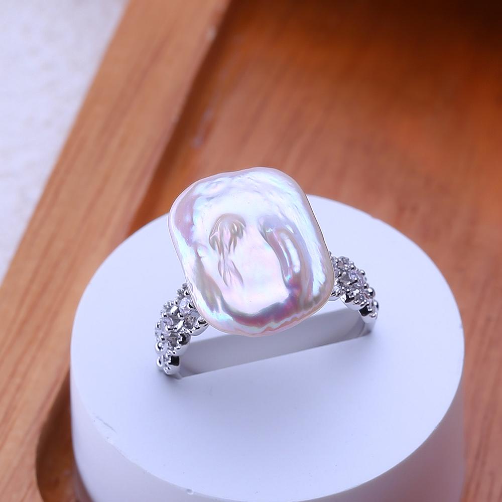 LSOOYH Freshwater Big Baroque Pearl Rings For Women Classic Silver Color Party Ring Anniversary Birthday Gifts