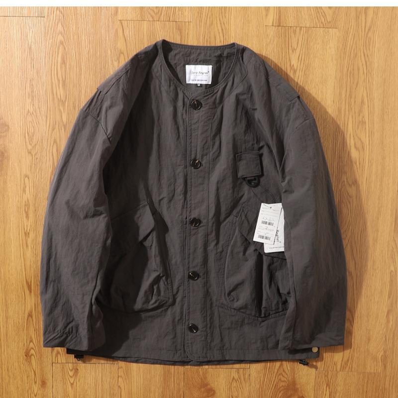 Unisex Retro Japanese Mountain Style Collarless Workwear Jacket - Trendy Spring/Autumn Casual Outerwear for Men and Women 3XL