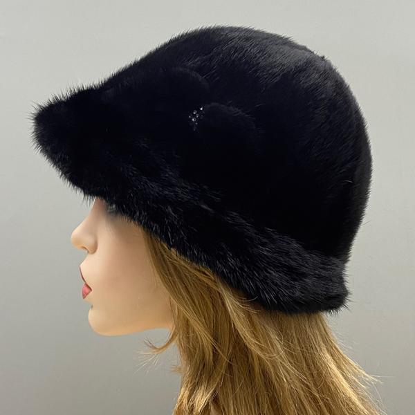 

Натуральная норковая меховая шляпа-ведро женская зимняя элегантная стильная шапка для снега One Size чёрный