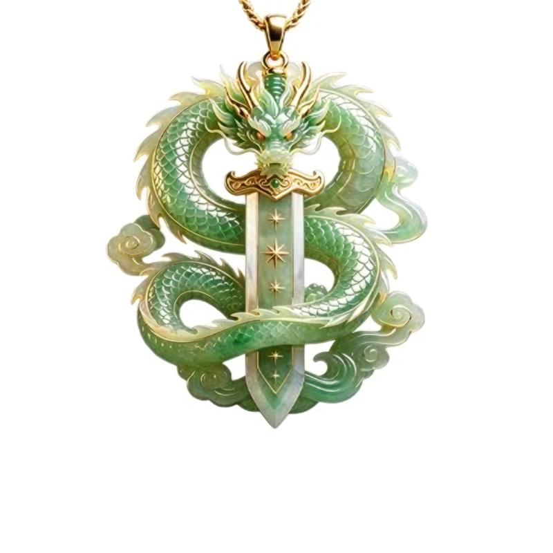 Ethnic Auspicious Gourd Blue Imitation Jade Pendant Necklace Vintage Jewelry For Women Traditional Outfit Accessory Gift