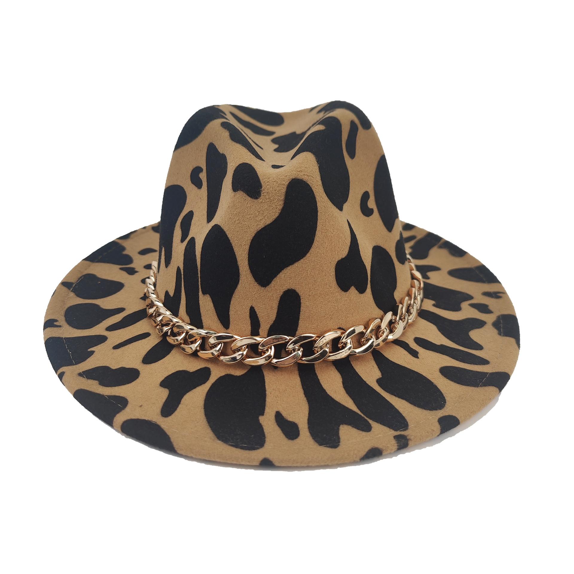Шляпа Твидовая Леопардовый Принт Цилиндр Ретро Универсальная Шляпа с Плоской Тульей Джазовая Шляпа M（56-58cm）