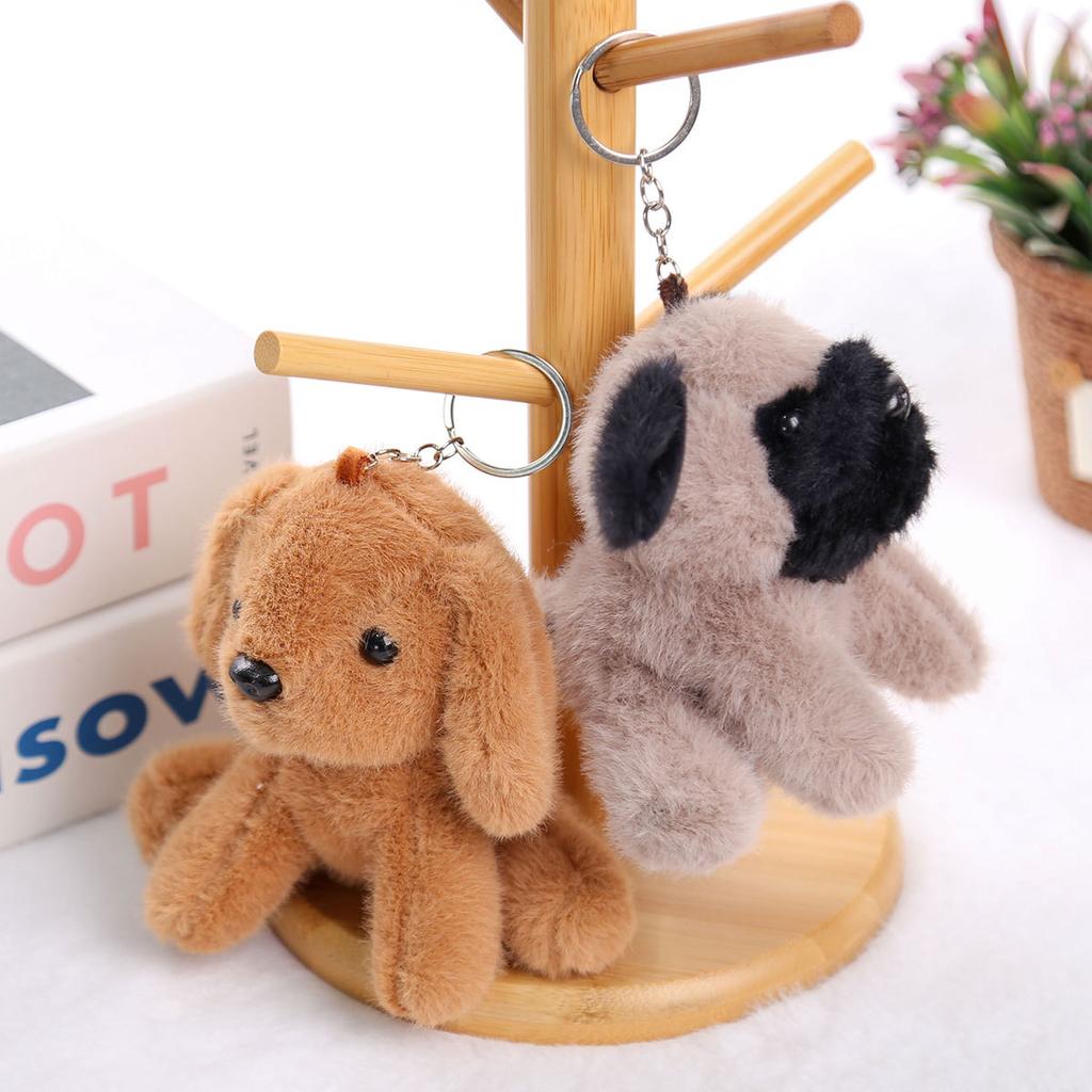 Cute Sitting Puppy Plush Keychain Realistic Dog Doll Backpack Charm Soft Stuffed Animal Birthday Gift For Kids