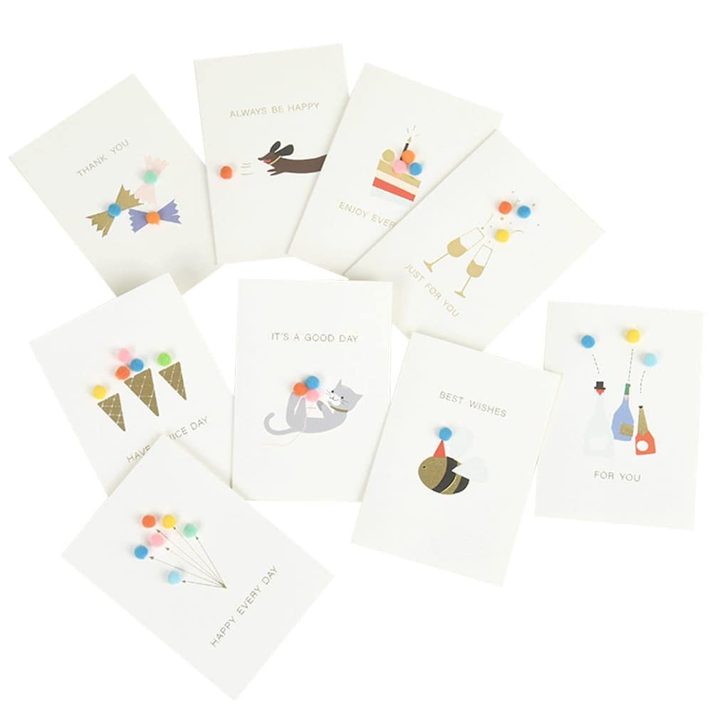 

моин моин Набор поздравительных открыток из 9 конвертов Внутренний пом фольга Спасибо Праздник Воздушный шар (Включает & Бумага) Белый, Простой, Помпон, Блестки, Стемпинг, Золотой, золотой