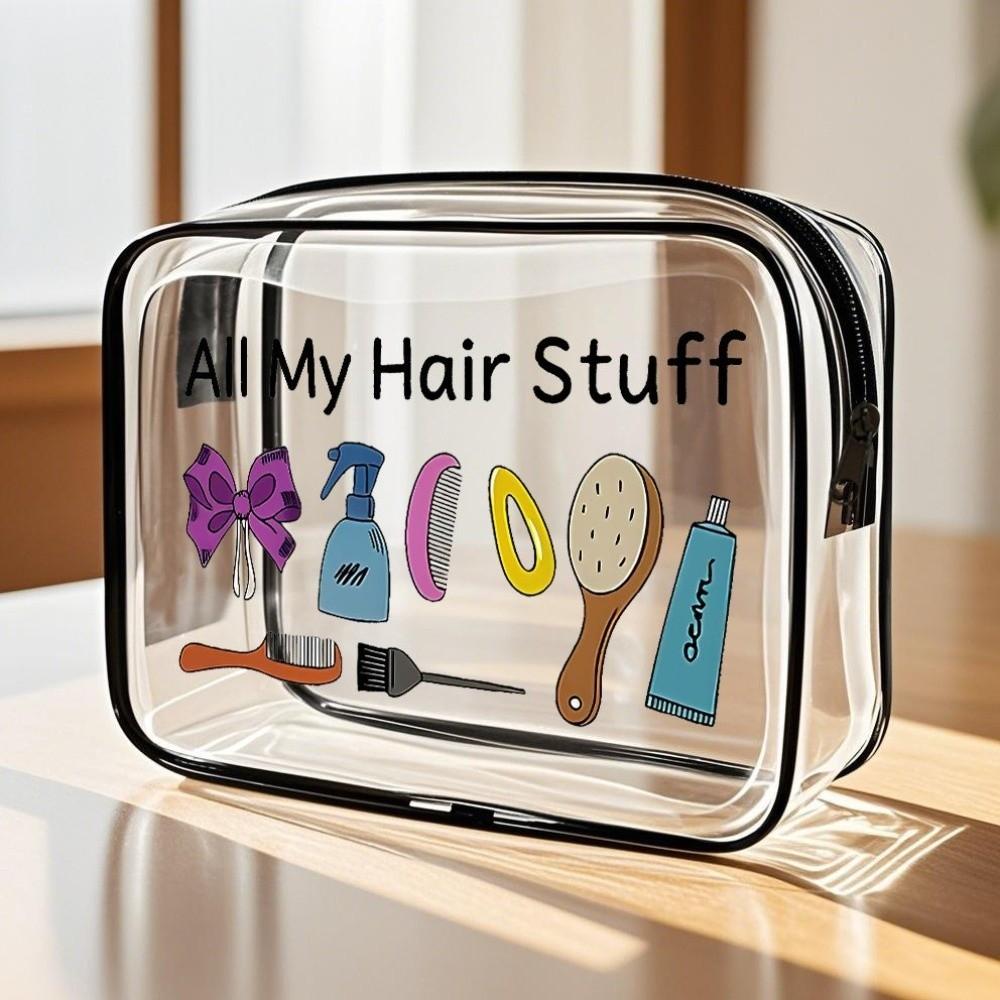 Portable Transparent Toiletry Handbag Waterproof Single-Sided Print USB Storage Bag PVC Zipper Essentials Organizer Travel Use