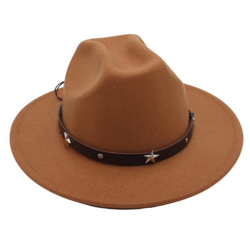 New Five-Pointed Star Top Hat, Rivet Temperament, Jazz Hat, Men'S And Women'S Felt Hats, Personalized Old-Fashioned Woolen Hats, Literary And Artistic